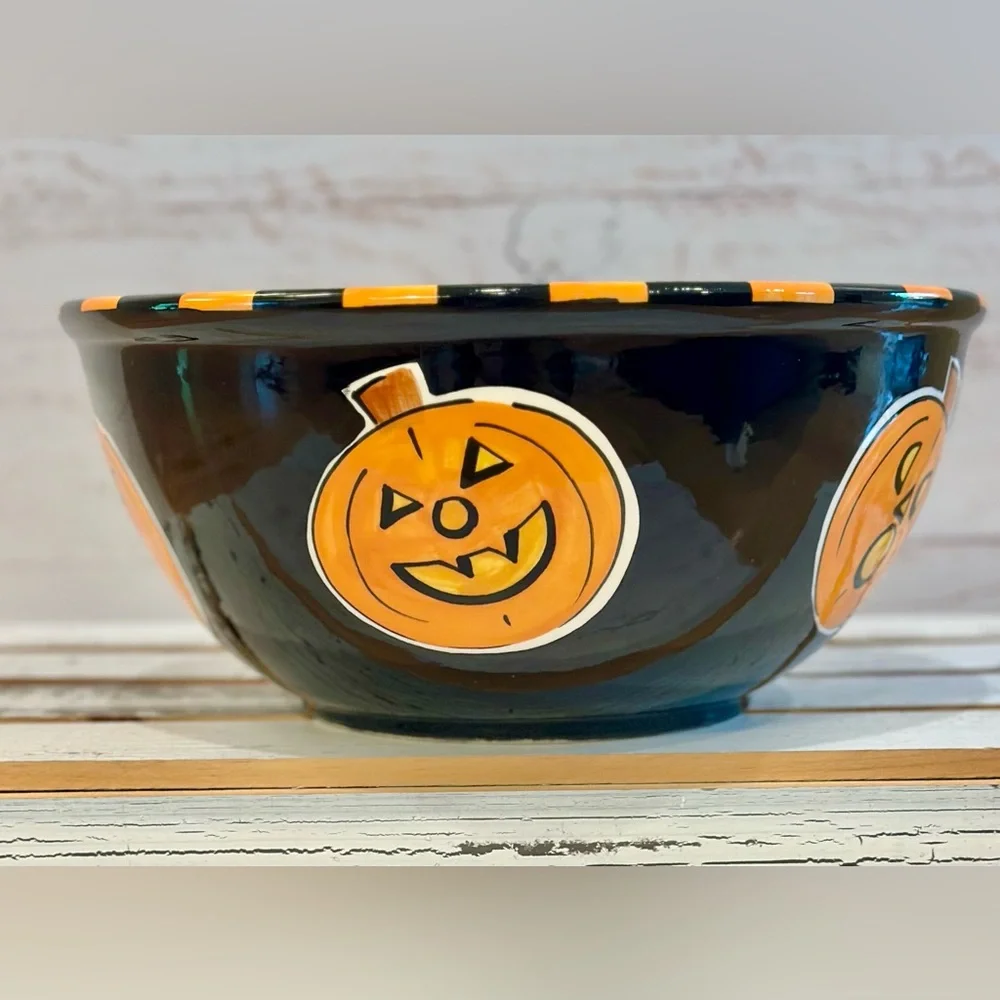 Mary Engelbreit Vintage 10” Jack O’ Lantern Ceramic Halloween Candy Bowl